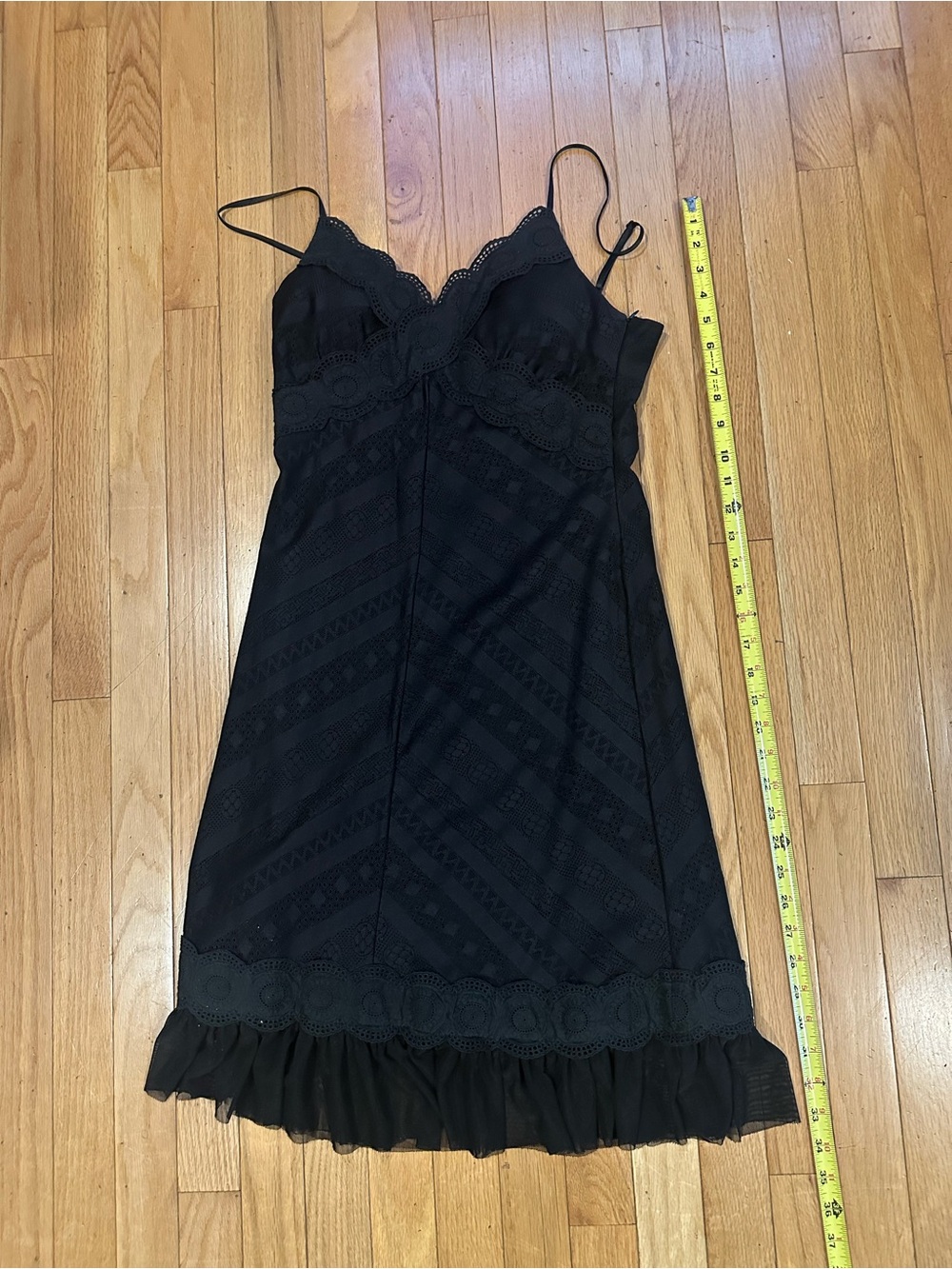 Tempo Paris Black dress with spaghetti straps. Side zipper.